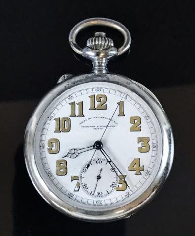 WW1 US Pilot Pocket Watch, Vacheron & Constantin: World War One U.S. Air Service Pilot Pocket Watch, Vacheron & Constantin. Silver case, reverse with engraved personalization, "CORPS OF ENGINEERS AS USA 168TH No 1008 LT. E.J. KORMAN" with winged prop