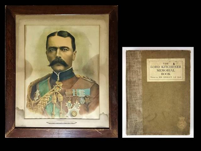 Antique Lithograph, Book, Lord Kitchener (2pc): Antique British Lithographic Portrait of Kitchener and Book: (1) "The Lord Kitchener Memorial Book" by Sir Headley Le Bas, Joint Honorary Secretary of the Lord Kitchener National Memorial Fund (London