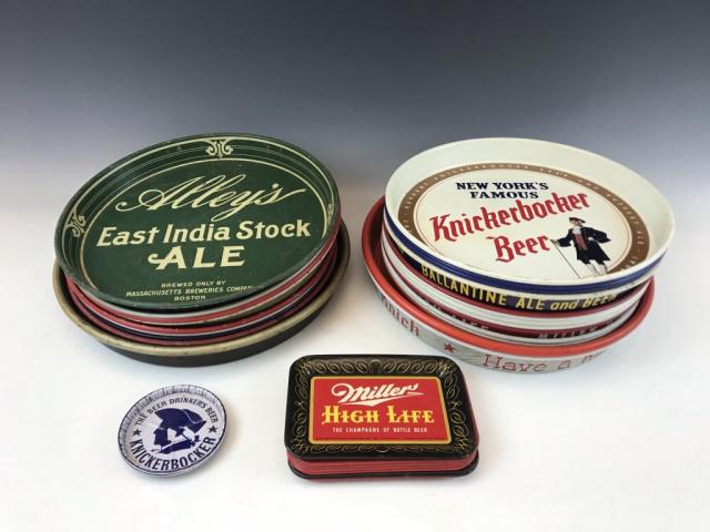 Collection Antique Beer Advertising Trays (35pc): Collection of Thirty Five Antique Beer Advertising Trays. Trays include many brands with varied graphics, colors and logos. Good condition with wear.