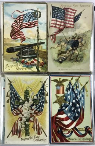 GAR, CSA & Patriotic Holidays Postcards (190pc): GAR & Patriotic Holidays Postcards: (96) Blue notebook binder with 85+ color postcards commemorating Decoration Day (Memorial Day), the Grand Army of the Republic, the Confederate States/United Daught
