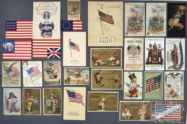 Vintage US Flag Advertising & Catalogs (65pc): Vintage US Flag Advertising & Catalogs, Collection of Sixty Five19th and early 20th century advertising pieces featuring the US Flag and flag catalogs. Advertising (40) Includes (4) James S. Kirk & Co