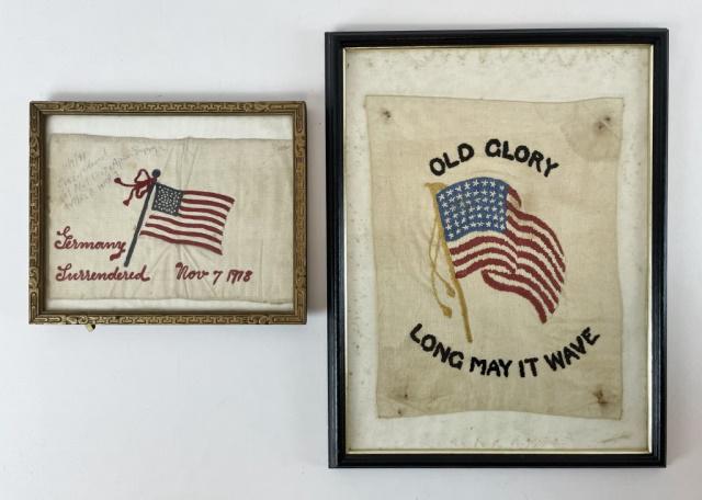 WW1 US Embroidered Linen Flag Banners (2pc) (1 of 3)