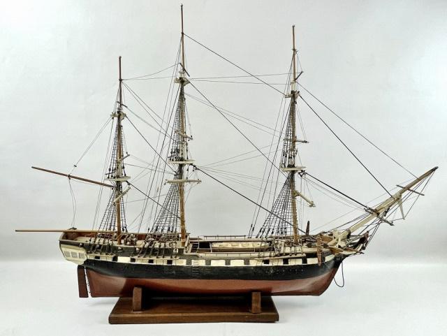Antique Hand Made Ship Model, U.S.S. Essex: Antique Hand Made Ship Model Frigate U.S.S. Essex. Scratch built three masted wooden model with highly detailed rigging with wooden blocks and metal fittings. Deck with cannons, capstan, helm, launch,