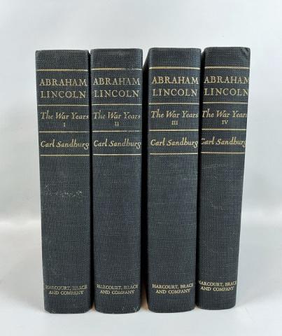 Abraham Lincoln, The War Years, C. Sandburg (4pc): Abraham Lincoln, The War Years, C. Sandburg: (4) "Abraham Lincoln: The War Years" by Carl Sandburg. Four Volumes (New York: Harcourt, Brace and Company, 1939), 8vo, hardcover. Volume I: 660pp;, Volume