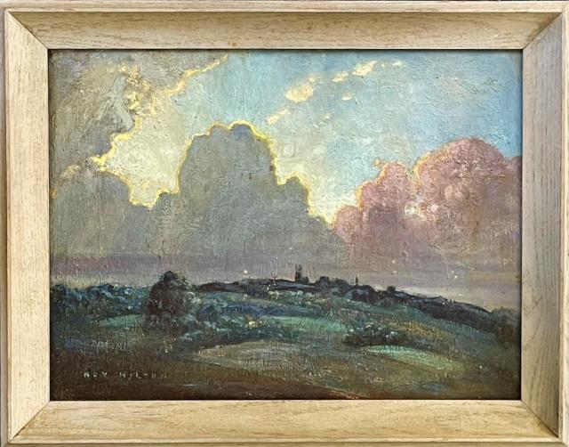 Oil on Canvas Painting, Roy Hilton (1891-1963): Early 20th C. Oil on Canvas Painting, Signed "Roy Hilton" (Roy Hilton, American 1891-1963) lower left corner. Painting of a rolling landscape under luminous sky. Good condition, set in wooden frame, m
