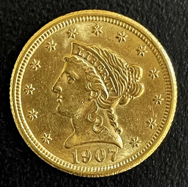 1907 Liberty Head $2.50 Gold Coin, AU/BU (1 of 2)