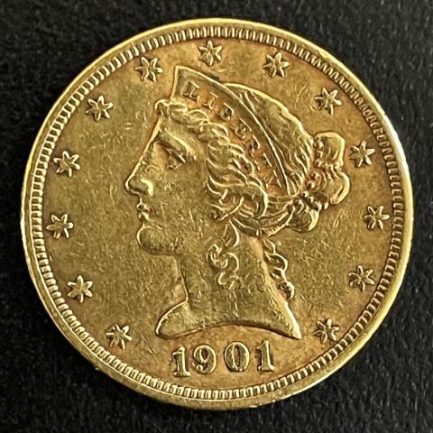1901 Liberty Head $5.00 Gold Coin, XF Details (1 of 2)