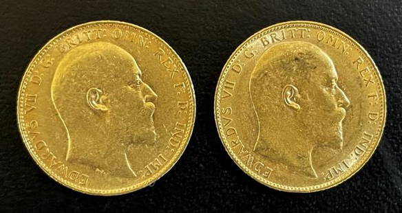 English Edward VII Gold Sovereigns, AU (2pc): Two English George V Gold Sovereigns: 1904, 1910, AU Condition.