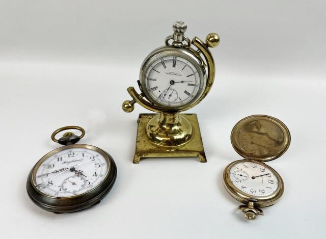 Antique Pocket Watches (3pc): Collection of Three Antique Pocket Watches: (1) Waltham watch with gold filled full hunter case and 15 Jewel, top wind movement, (1) American Waltham Watch Co, open face with top wind movement, (1) Fr