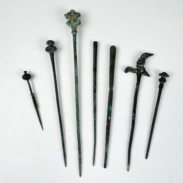 Ancient Roman Bronze Figural Hair Pins (7pc) (1 of 5)