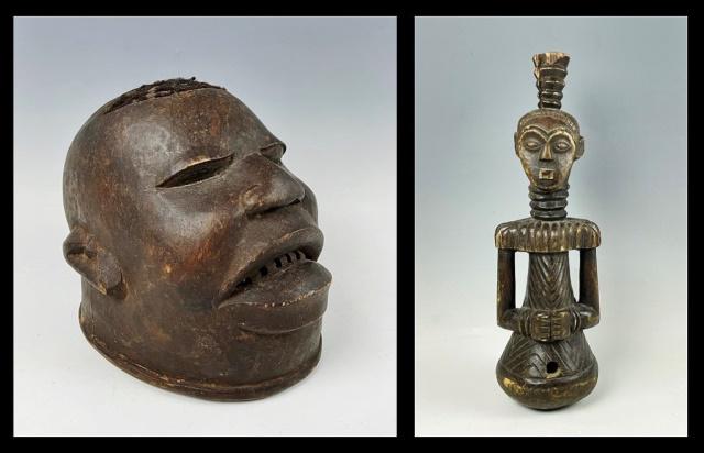 African Makonde Helmet Mask, Fetish Tanzania (2pc) (1 of 10)