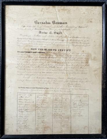 Quaker Wedding Certificate, Falmouth, MA, 1826 (1 of 4)