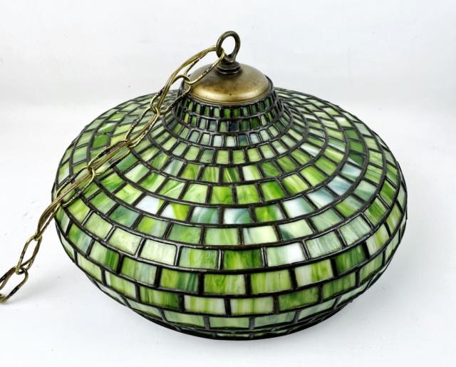 Antique Leaded Stained Glass Suspension Lamp (1 of 4)