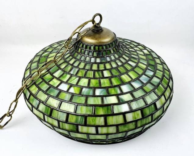 Antique Leaded Stained Glass Suspension Lamp (0074) on Jan 28, 2023