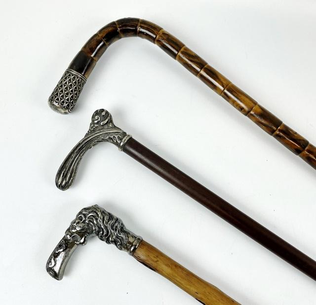 Antique Figural Silver Topped Walking Sticks (3pc) (1 of 5)
