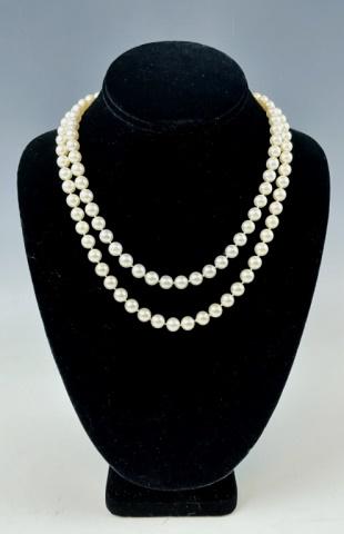 Opera Length Pearl Necklace 14K Gold Diamond Clasp (1 of 4)