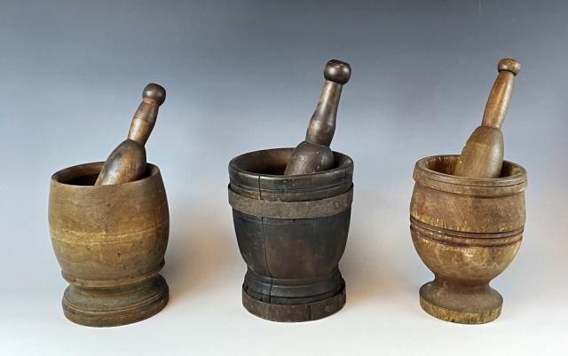 19th C. Turned Wooden Mortar and Pestles (3pc) (1 of 4)