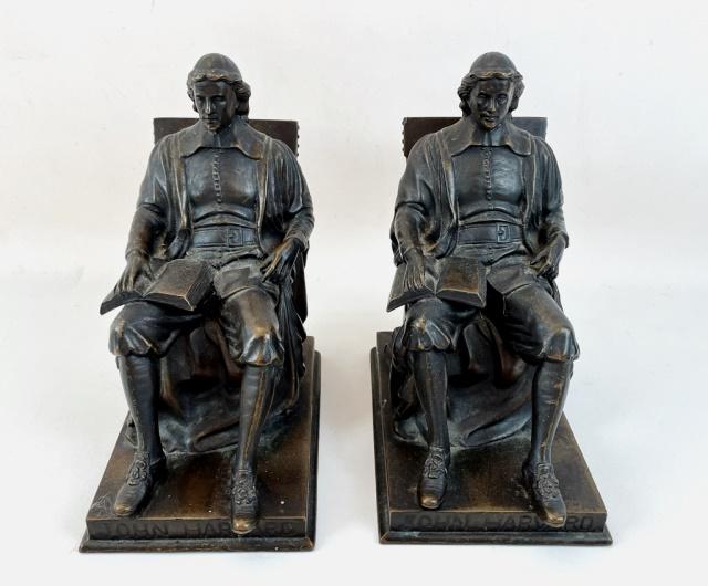 Pair of Antique Bronze John Harvard Bookends (2pc) (1 of 4)