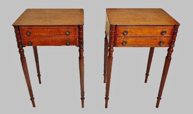 Pair Of 19th C. Tiger Maple Sewing Stands (2pc) (1 of 6)