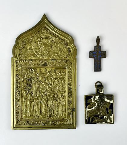 18th -19th C. Russian Orthodox Icons, Cross (3pc) (1 of 6)