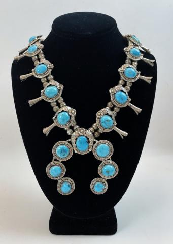 Navajo Silver, Turquoise Squash Blossom Necklace (1 of 6)