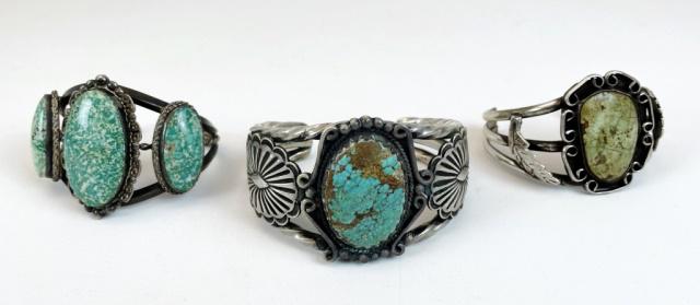 Vintage Navajo Silver, Turquoise Bracelets (3pc) (1 of 7)