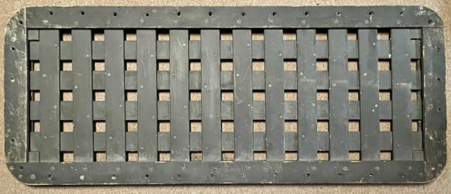 Antique Wooden Ship's Hatch Cover: Antique Wooden Ship's Grate. Copper pinned wood lattice construction with grey painted surfaces. Good condition with wear, measures: 32" H X 79" W X 2" D.