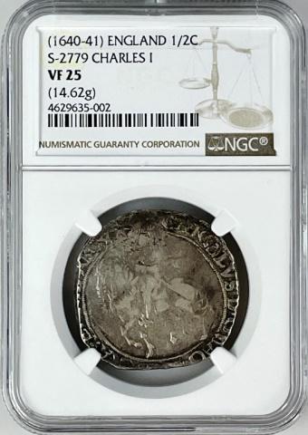 1640-41 Charles I Crown Coin, NGC VF35: 1640-41 English Charles I Silver Crown Coin, NGC VF 35. Nice circulated example graded by NGC and in plastic holder.