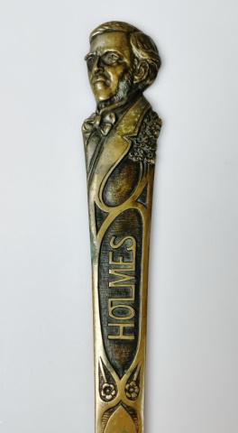 Collection Brass Figural Letter Openers (8pc): Collection of Eight 19th - 20th C. Figural Brass Letter Openers. Various subjects including dogs and Sherlock Holmes. Good condition with wear, largest measures: 10.25" H X 1.5" W.