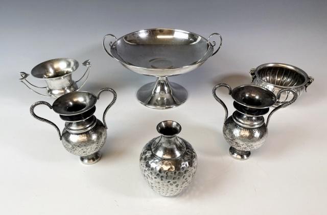 Greek and American Sterling Silver Vessels (6pc): Collection of Greek and American Sterling Silver Vessels. Various Makers and Neoclassical designs. Good condition with wear, largest measures: 5" H, total weight: 38.5 Ozt.