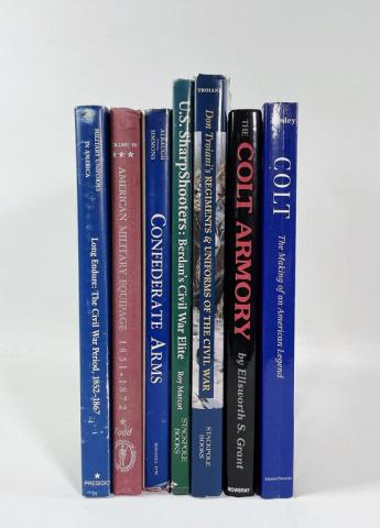 Book Collection, Civil War Uniforms, Weapons (7pc): Seven Books: (1) "Don Troiani's Regiments & Uniforms of the Civil War" Art by Don Troiani, Text by Earl J. Coates, Michael J. McAfee, and Don Troiani (Mechanicsburg, PA: Stackpole Books, 2002), Quarto