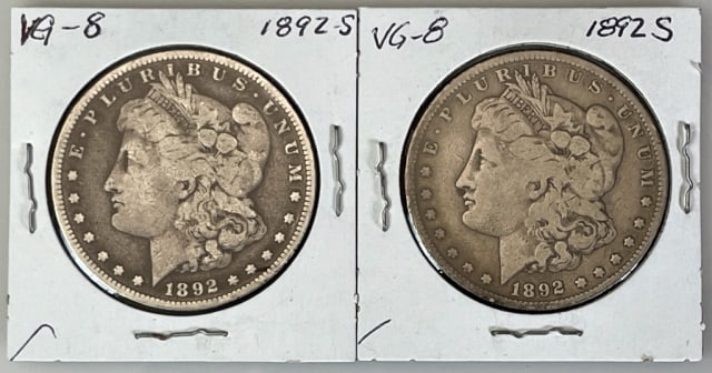 1892 S Morgan Silver Dollars, G-VG (2pc) (1 of 2)