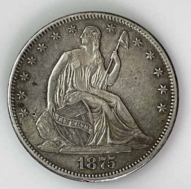 1875 CC Seated Liberty Half Dollar, XF-AU (1 of 2)