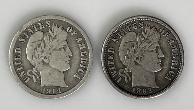 1892, 1914 Barber Dimes, F-XF (2pc) (1 of 2)