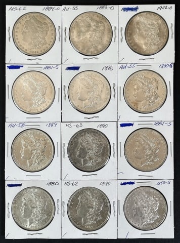 1878-1904 Morgan Silver Dollars AU-BU (12pc) (1 of 2)