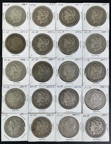 1878-1904 Morgan Silver Dollars F-VF (20pc) (1 of 2)