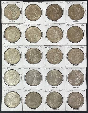 1921 Morgan Silver Dollars, AU (20pc) (1 of 2)