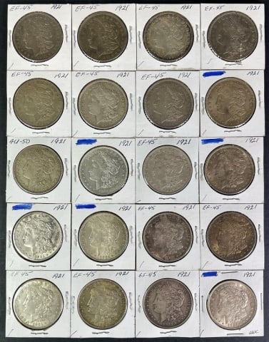 1921 Morgan Silver Dollars, XF-AU (20pc) (1 of 2)