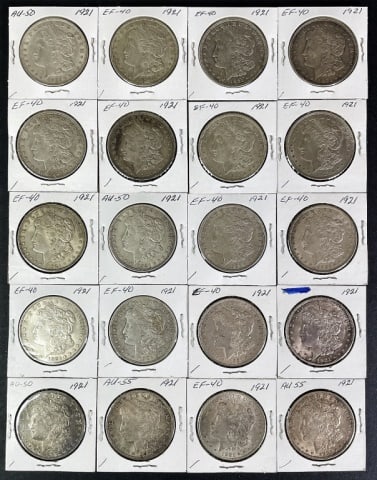 1921 Morgan Silver Dollars, XF-AU (20pc) (1 of 2)