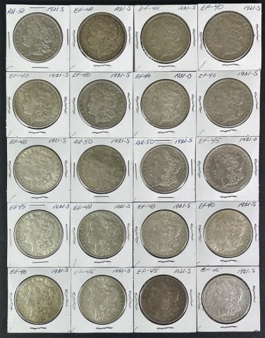 1921 S Morgan Silver Dollars, XF (20pc) (1 of 2)