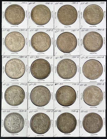 1921 D Morgan Silver Dollars, VF-XF (20pc) (1 of 2)