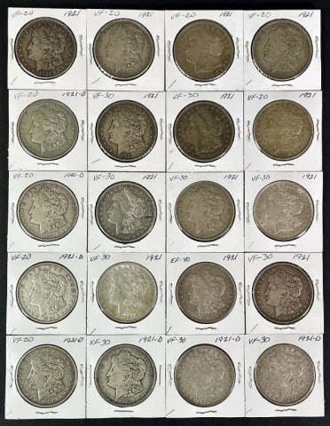 1921 P/D Morgan Silver Dollars, VF (20pc) (1 of 2)