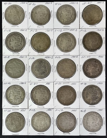 1921 P/S Morgan Silver Dollars, VG-VF (20pc) (1 of 2)