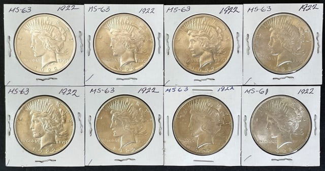 1921-1935 Peace Silver Dollars BU (8pc) (1 of 2)