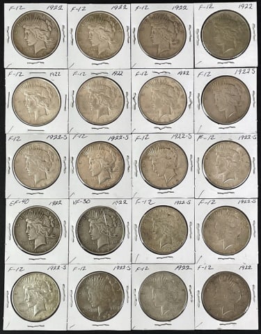 1922 P/S Peace Silver Dollars, F (20pc) (1 of 2)