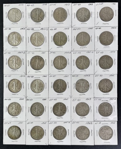 1916-1947 Walking Liberty Halves XF-AU (30pc) (1 of 2)