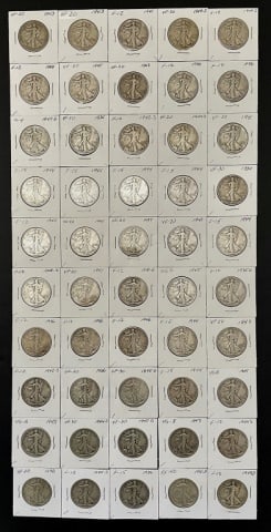 1916-1947 Walking Liberty Halves F-VF (50pc) (1 of 2)