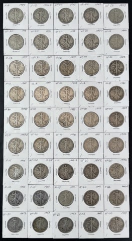 1916-1947 Walking Liberty Halves F-VF (45pc) (1 of 2)