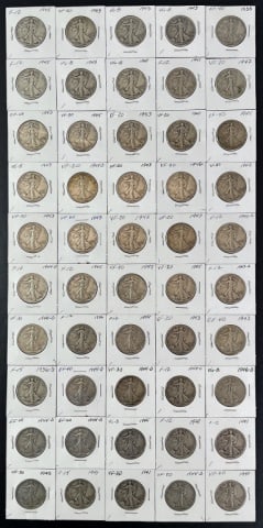 1916-1947 Walking Liberty Halves F-VF (50pc) (1 of 2)