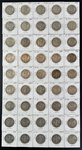 1916-1947 Walking Liberty Halves F-VF (50pc) (1 of 2)